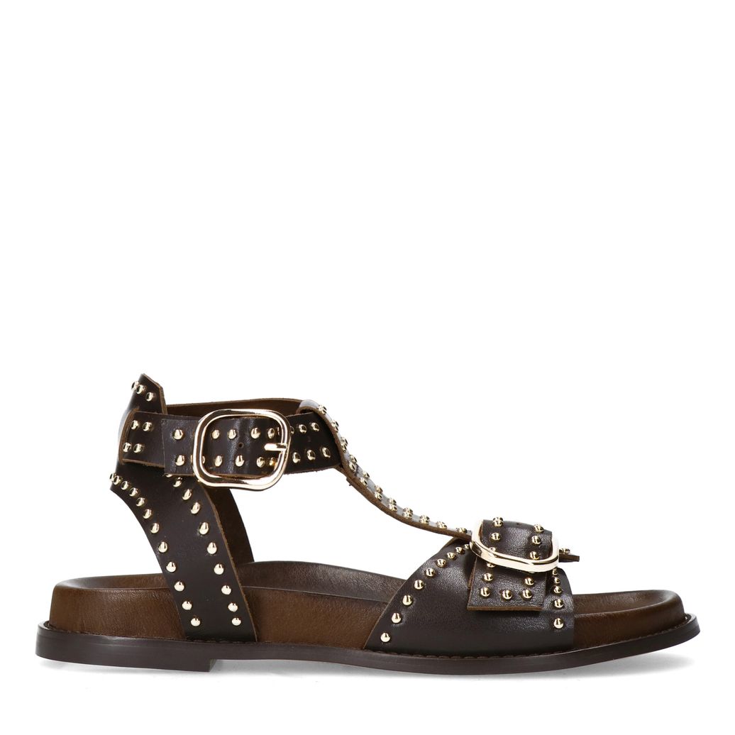 Sandales en cuir avec boucles et clous - marron foncé