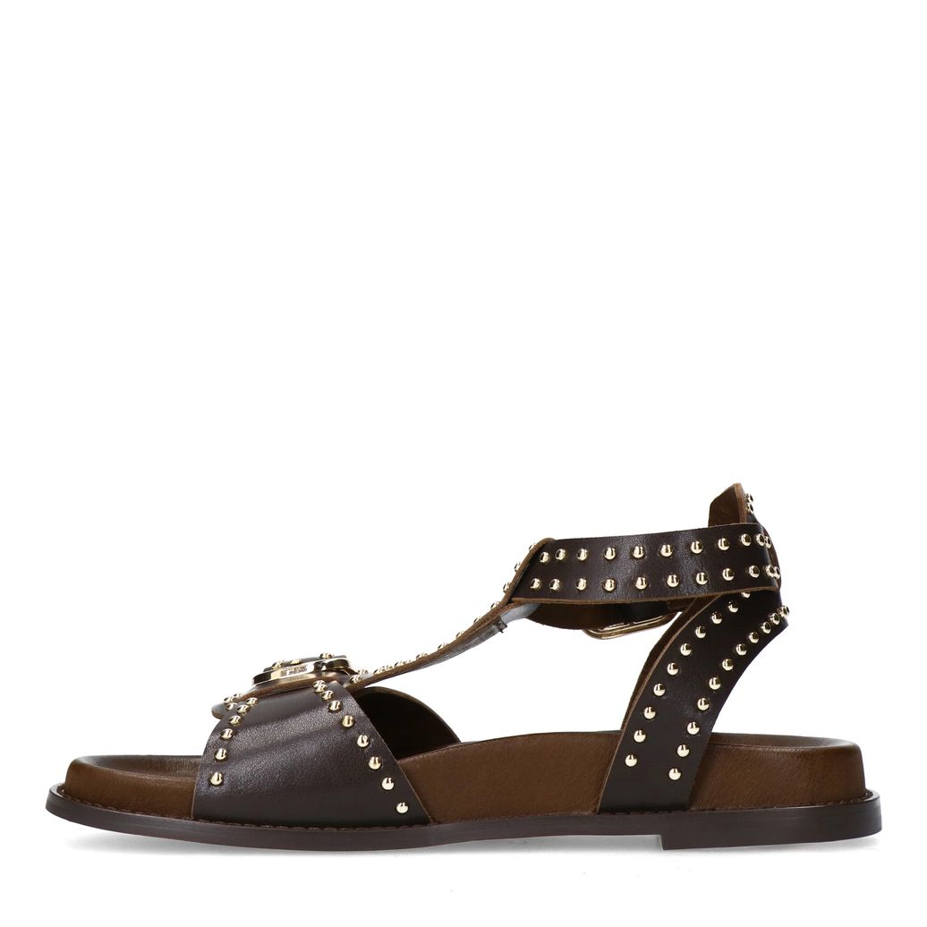 Sandales en cuir avec boucles et clous - marron foncé