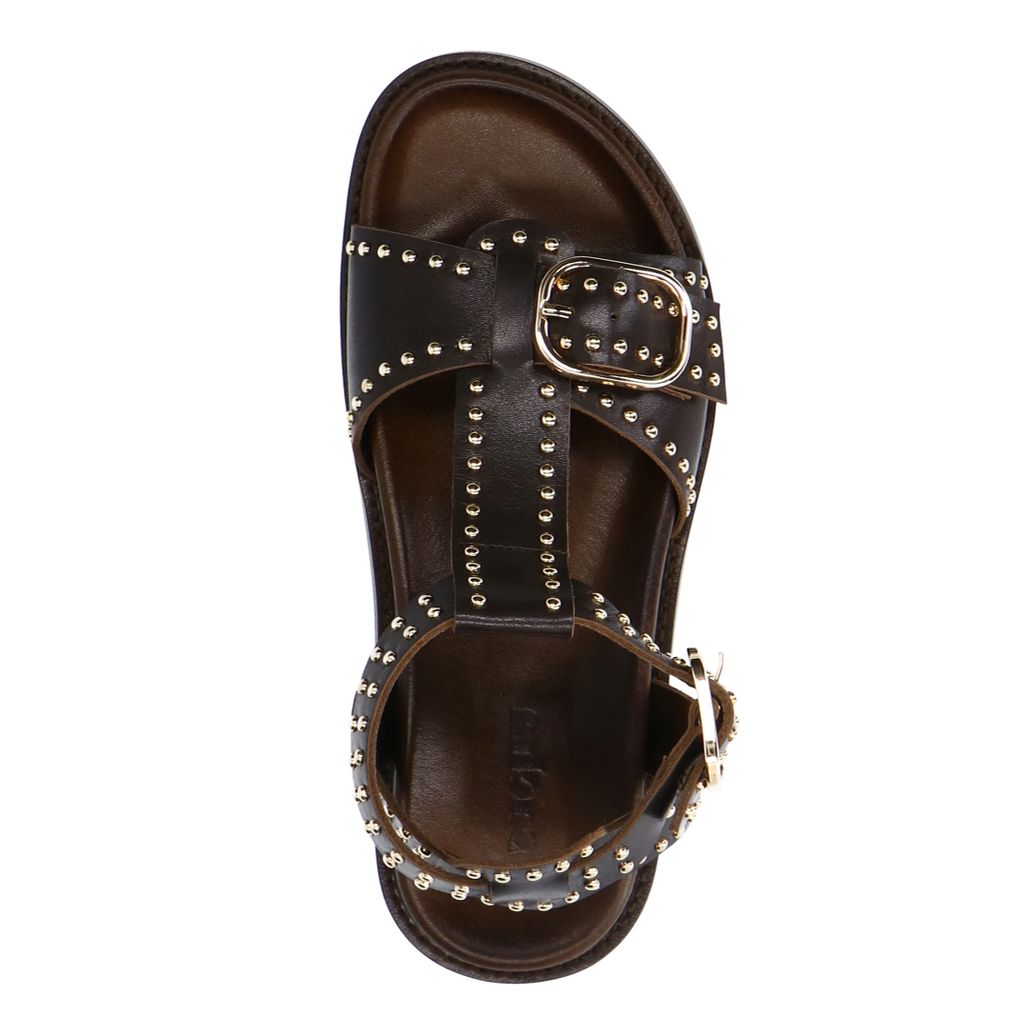Sandales en cuir avec boucles et clous - marron foncé