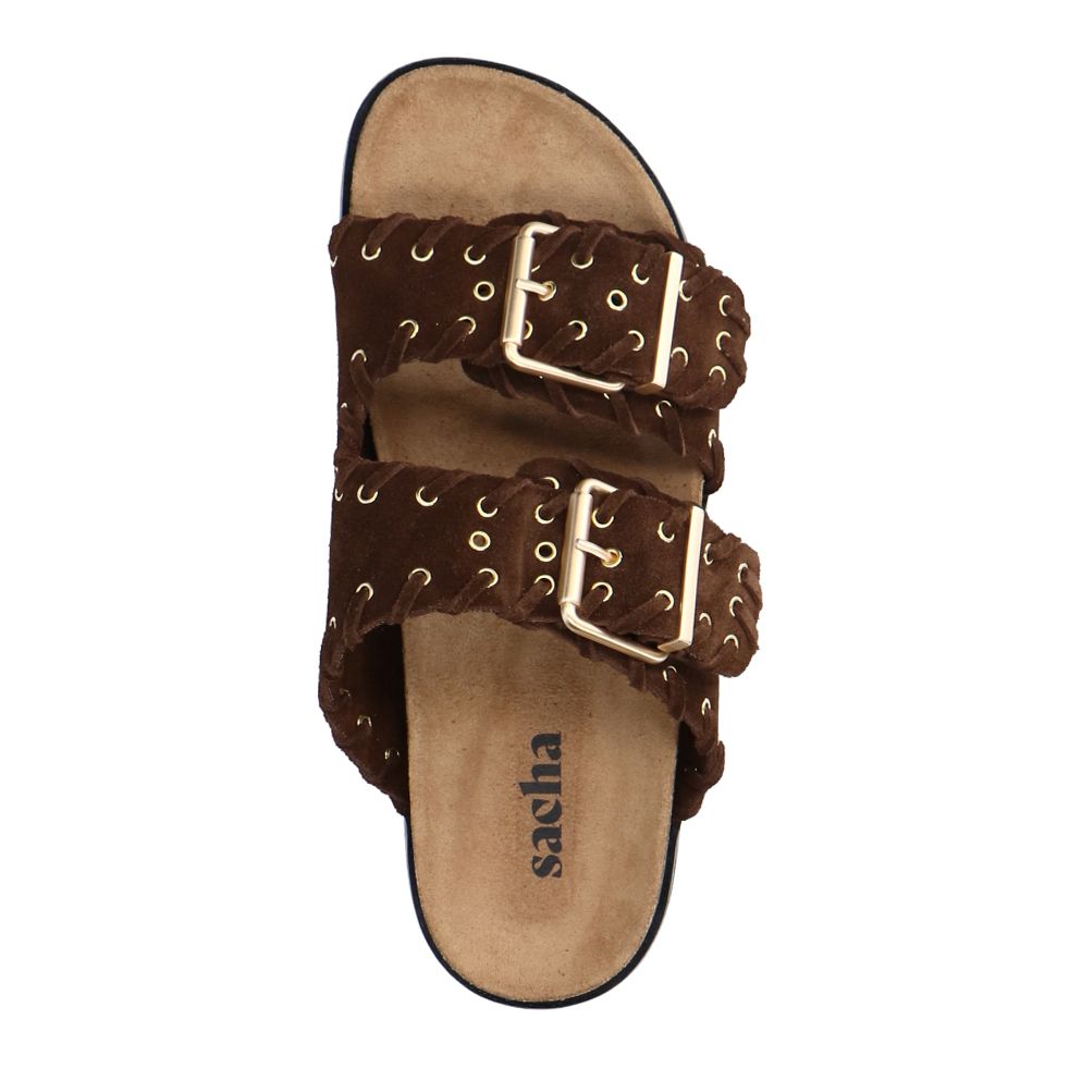 Claquettes en daim avec boucles - marron foncé