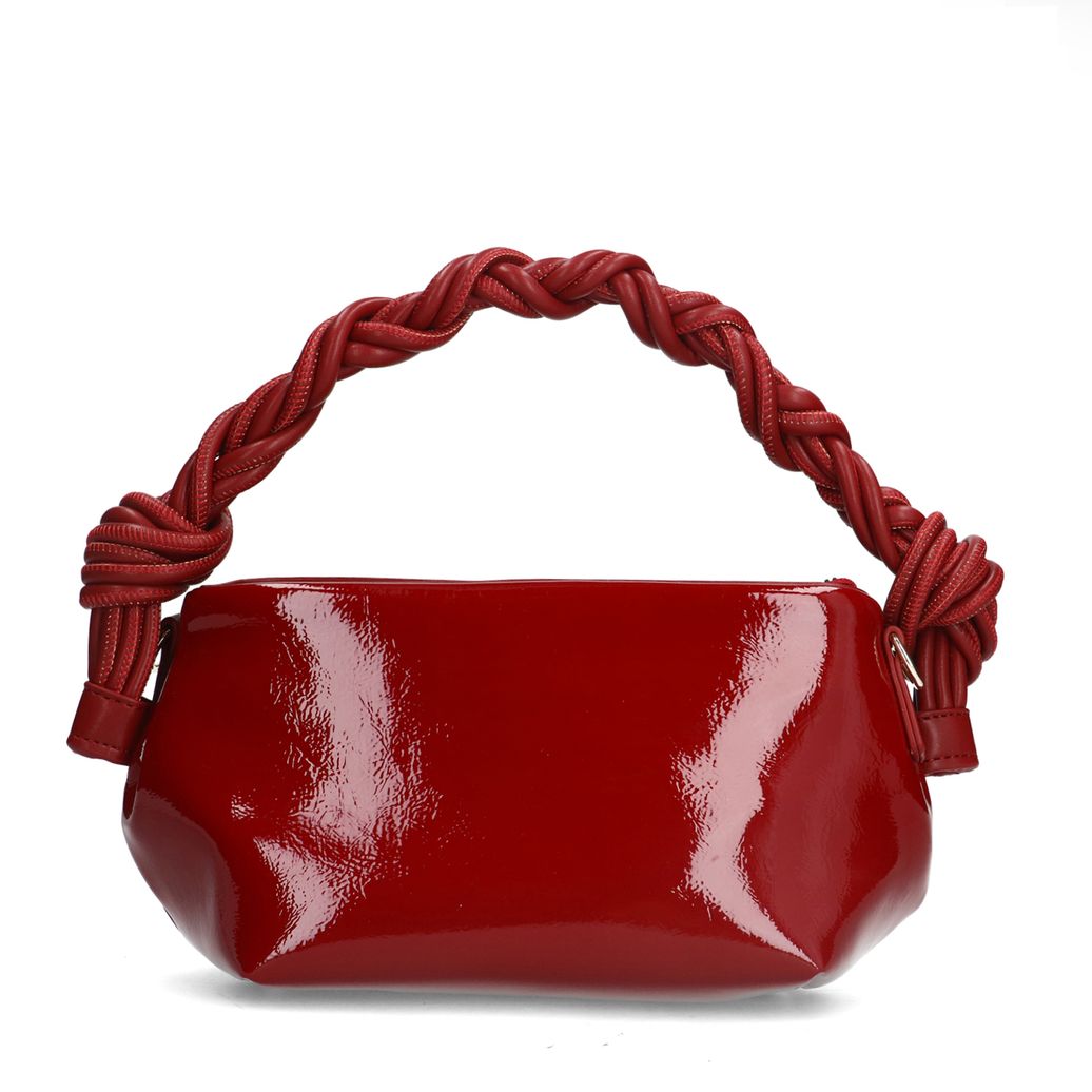 Rote Lackhandtasche mit geflochtenem Henkel