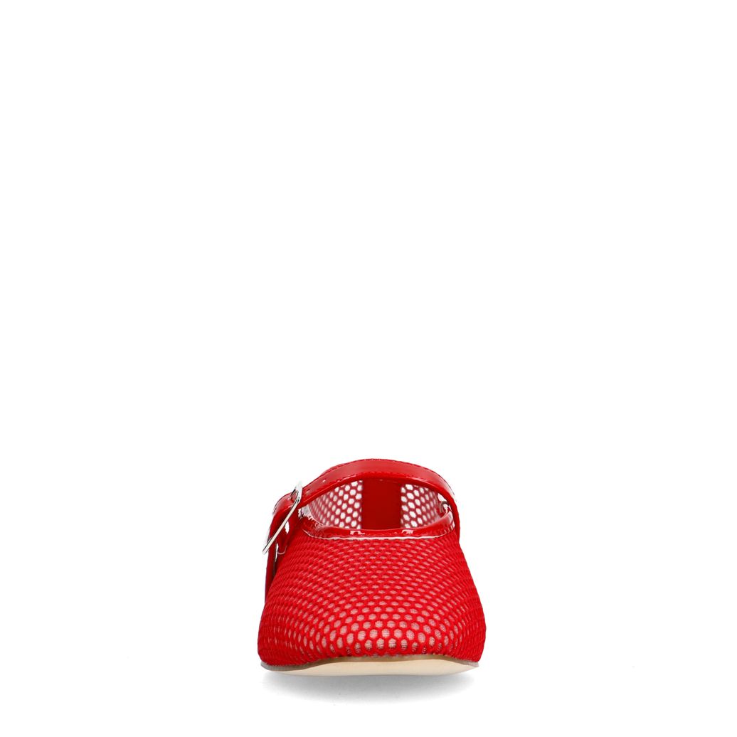 Rote Fishnet-Ballerinas mit silberfarbener Schnalle