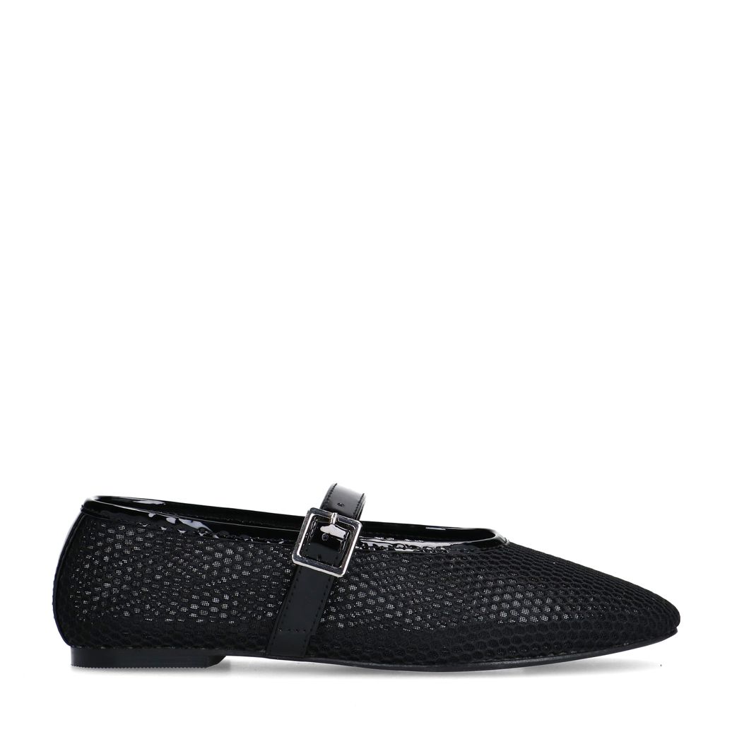Zwarte fishnet ballerina's met zilverkleurige buckle