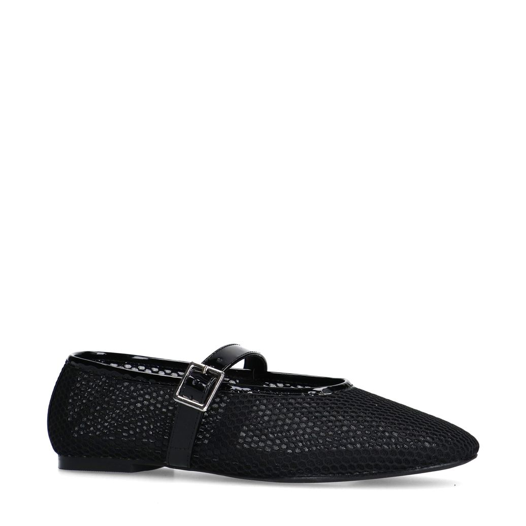 Zwarte fishnet ballerina's met zilverkleurige buckle