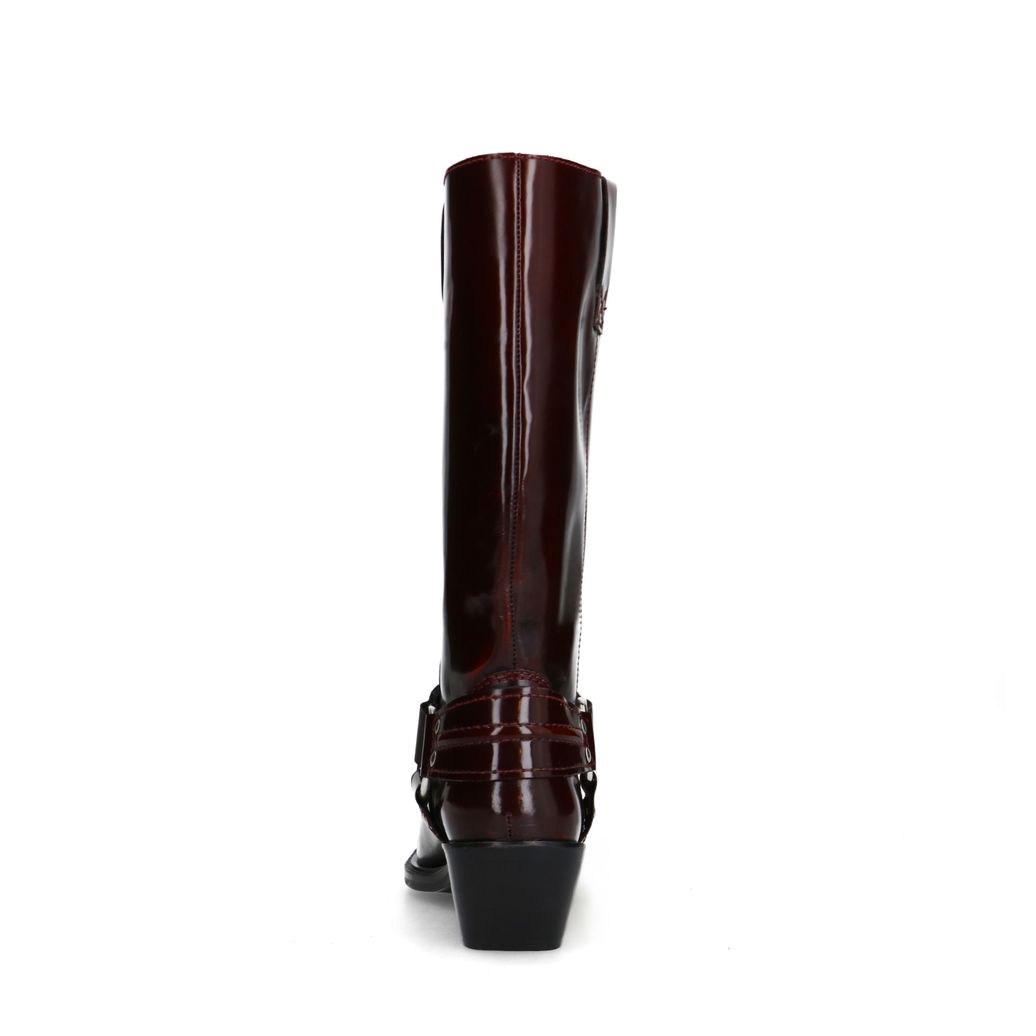 Bottines motardes en cuir - rouge