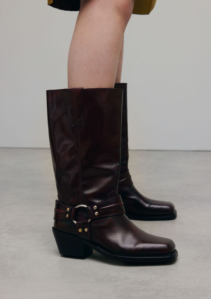 Burgundy leren biker boots