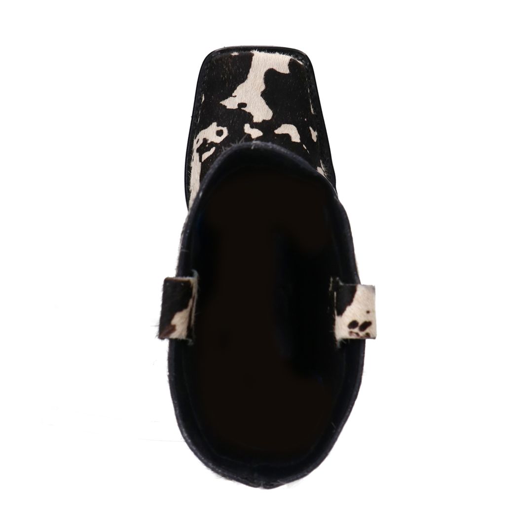 Bottines motardes en daim imprimé vache