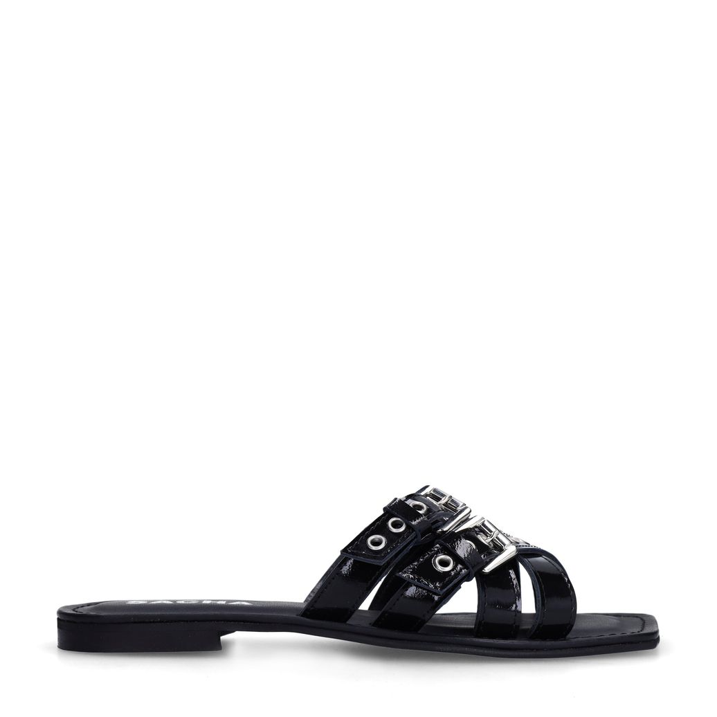 Claquettes en cuir avec boucles - noir
