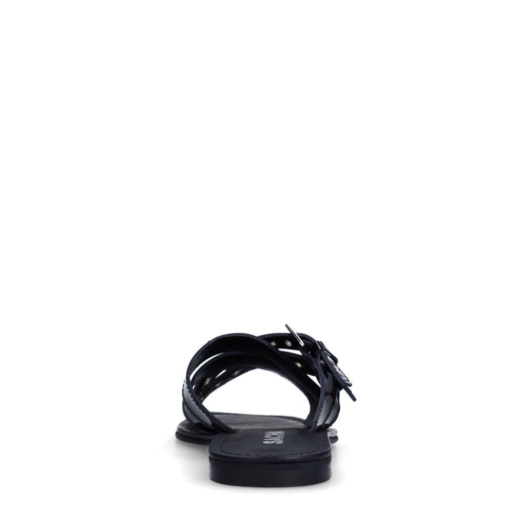 Zwarte leren buckle slippers