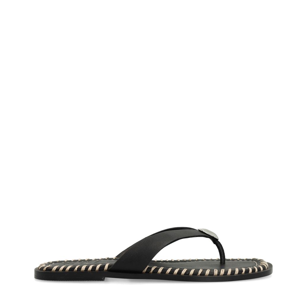 Zwarte leren slippers met zilverkleurig detail