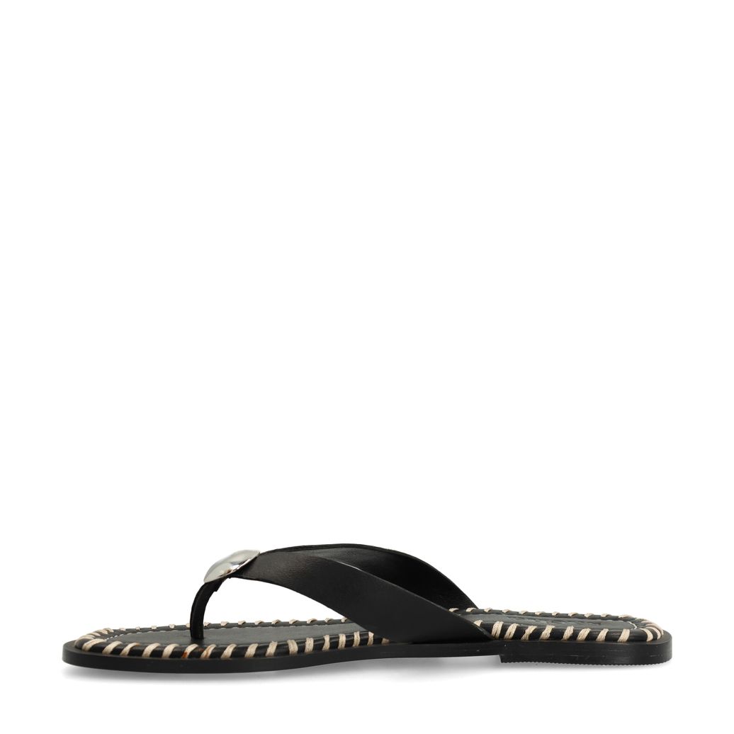 Zwarte leren slippers met zilverkleurig detail