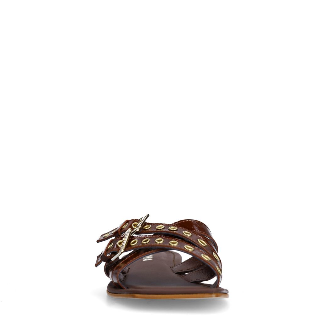 Claquettes en cuir avec boucles - marron