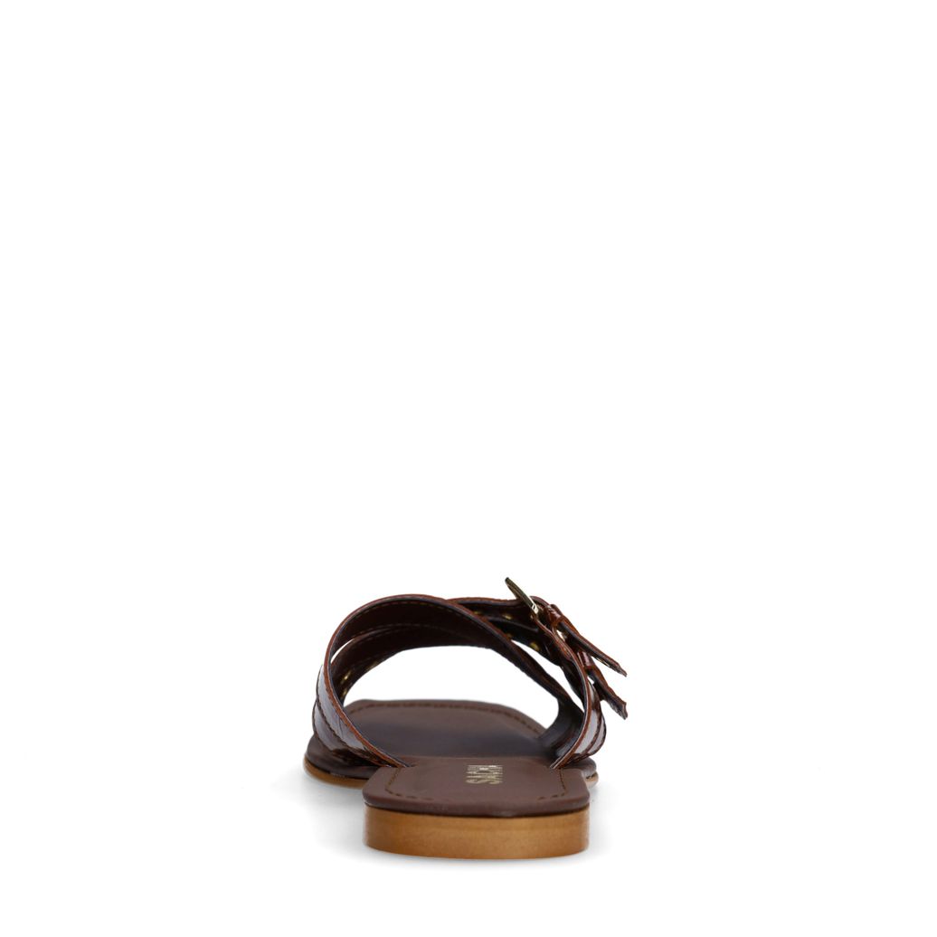 Bruine leren buckle slippers