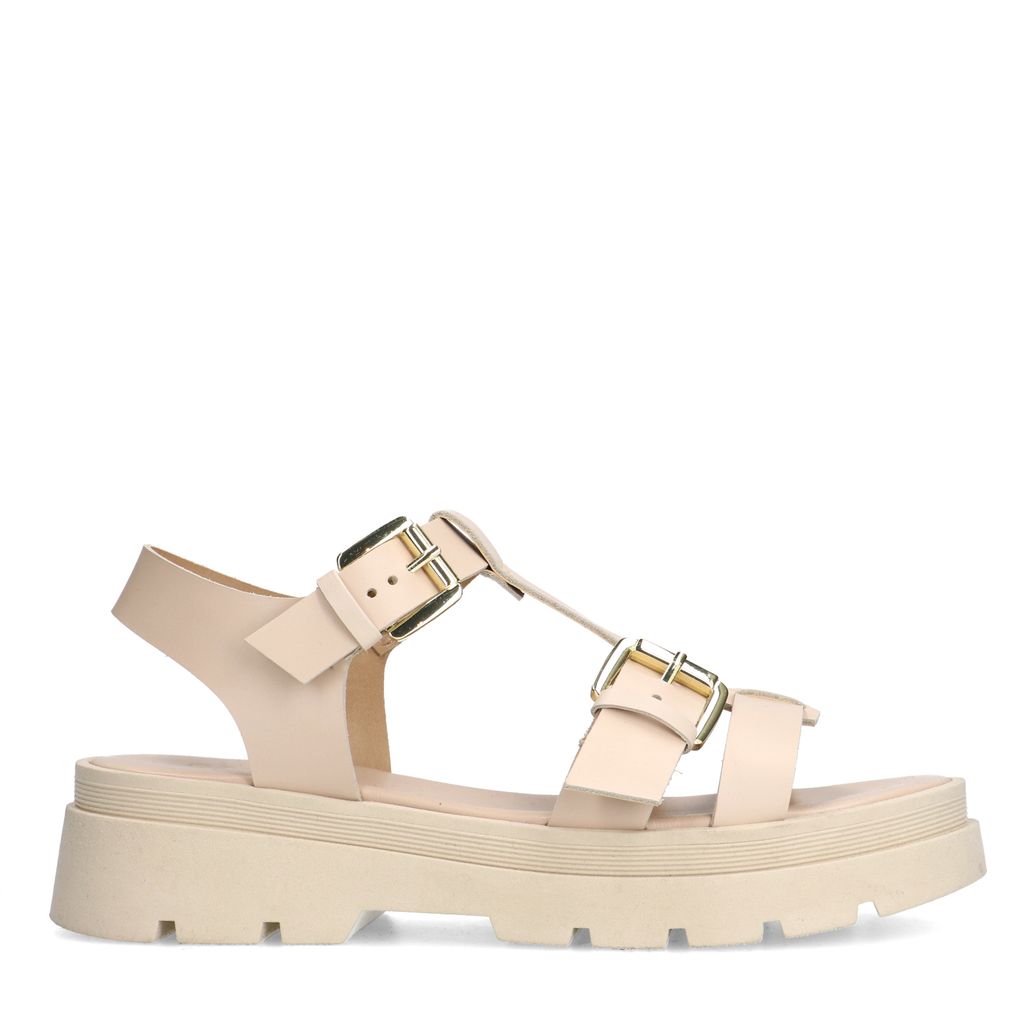 Sandales plateforme en cuir avec boucles - beige