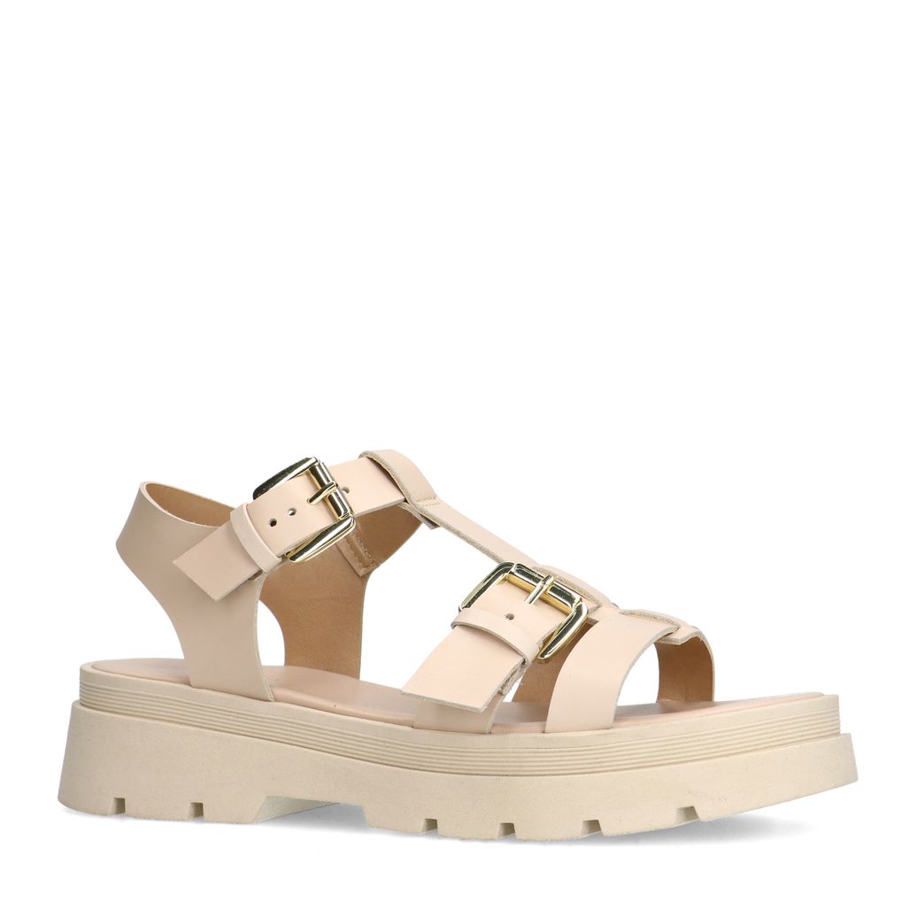 Sandales plateforme en cuir avec boucles - beige