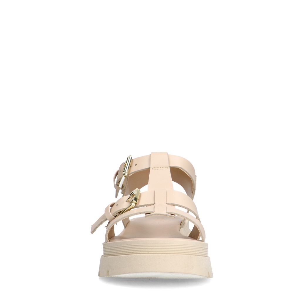 Beige leren plateau sandalen met goudkleurige buckles