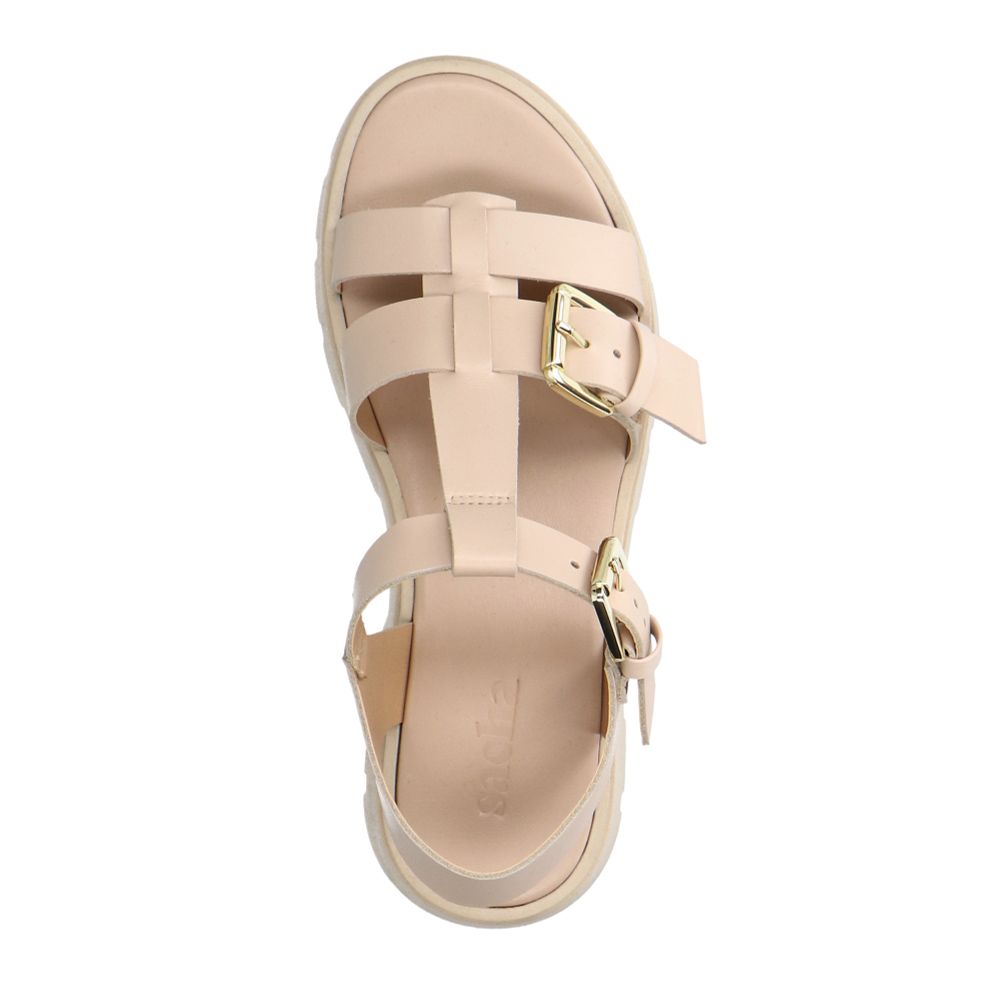 Sandales plateforme en cuir avec boucles - beige