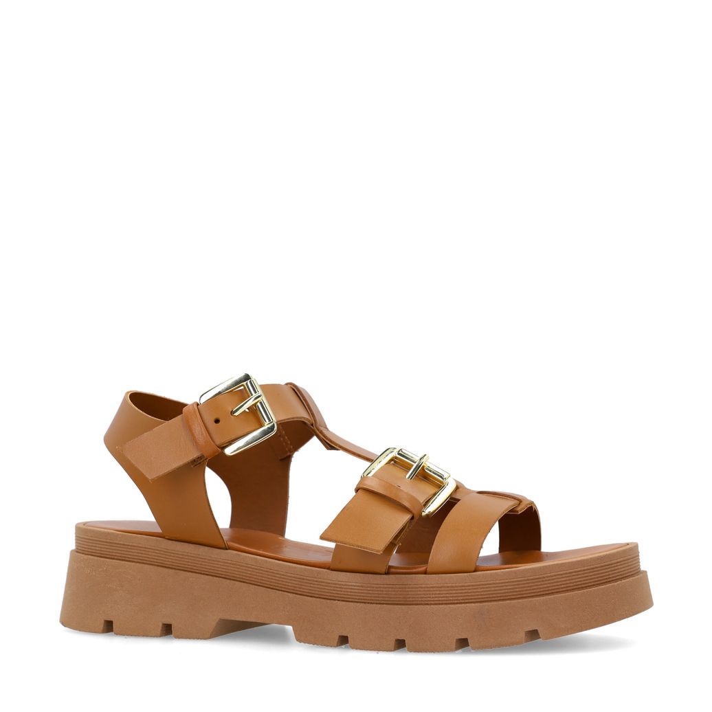Sandales plateforme en cuir avec boucles - marron