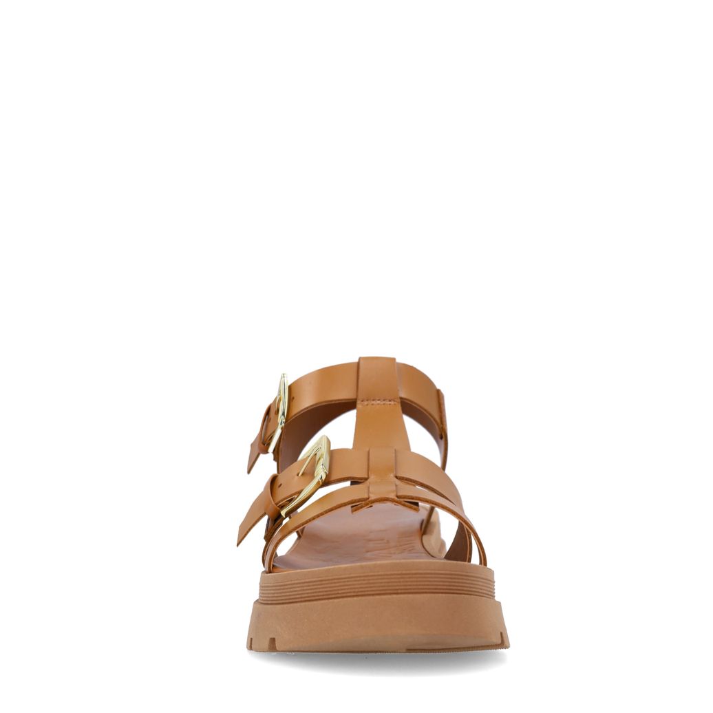 Sandales plateforme en cuir avec boucles - marron