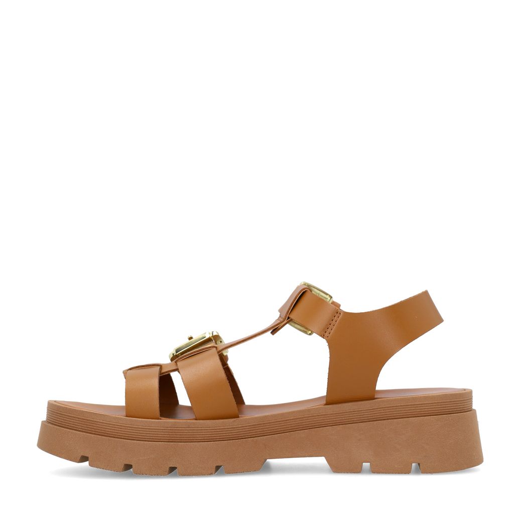 Sandales plateforme en cuir avec boucles - marron