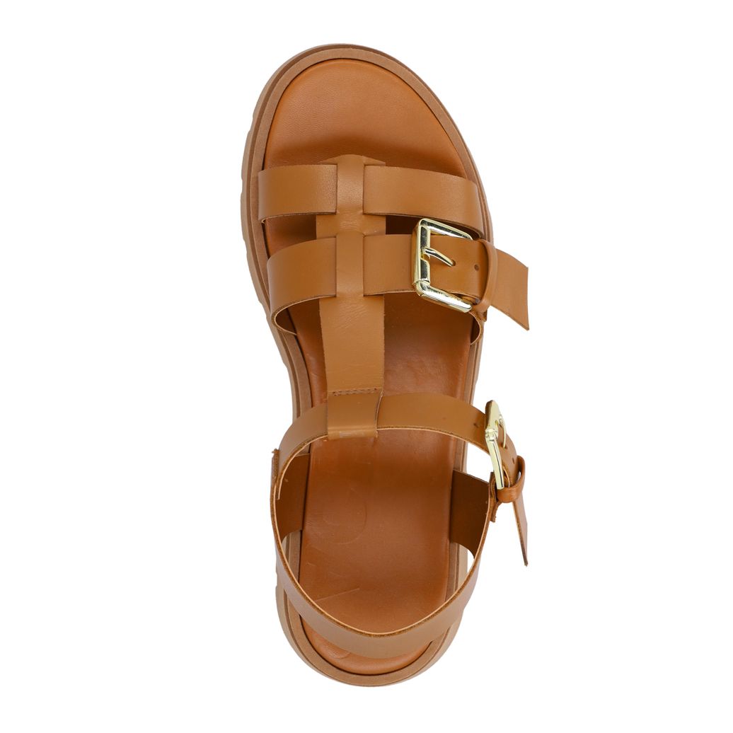 Sandales plateforme en cuir avec boucles - marron