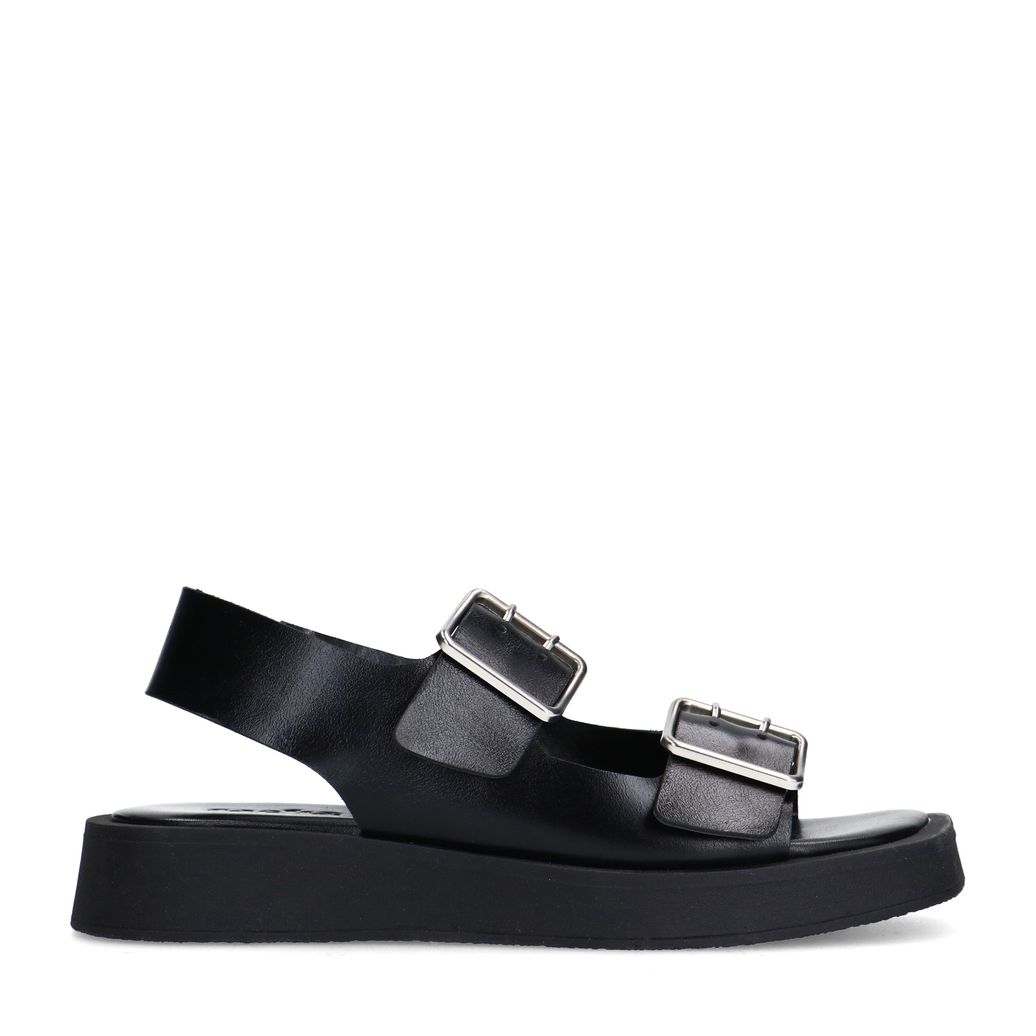 Sandales plateforme en cuir avec boucles - noir