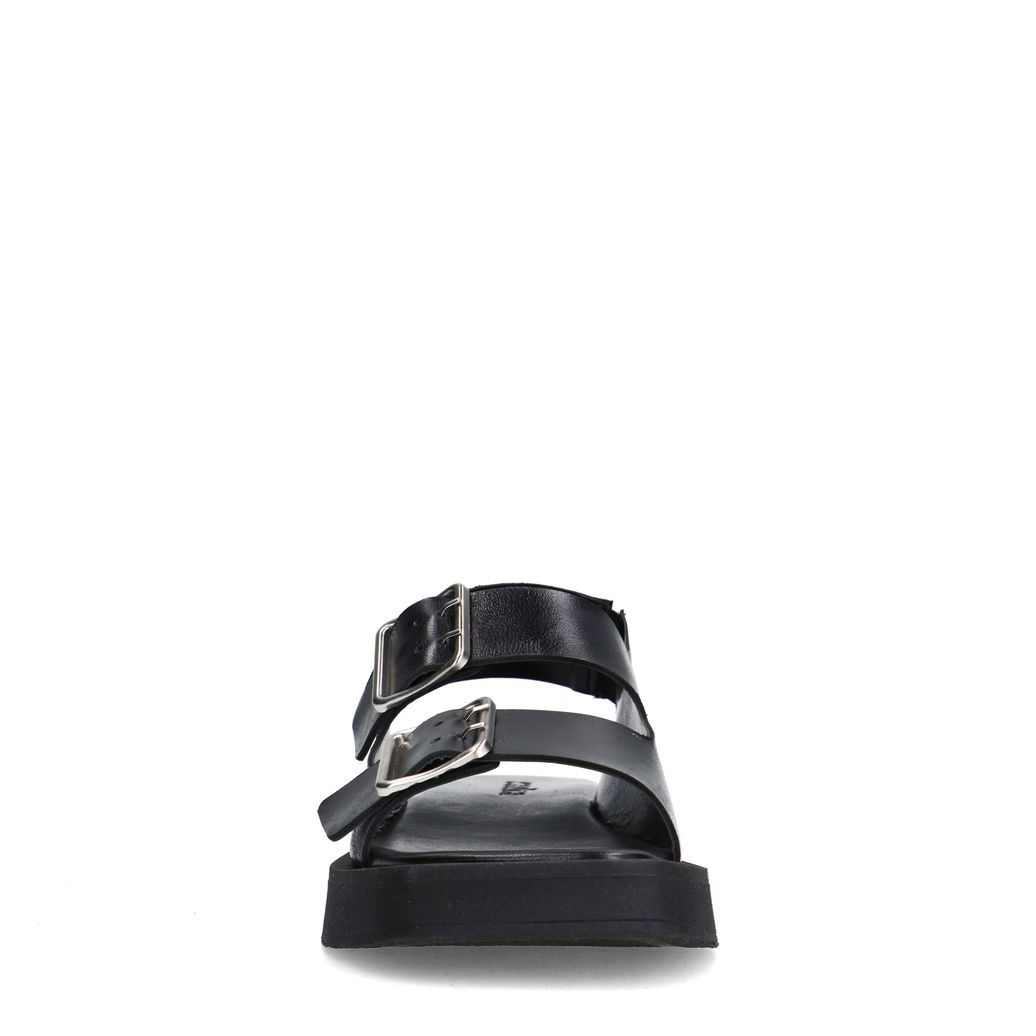 Zwarte leren plateau sandalen met zilverkleurige buckles