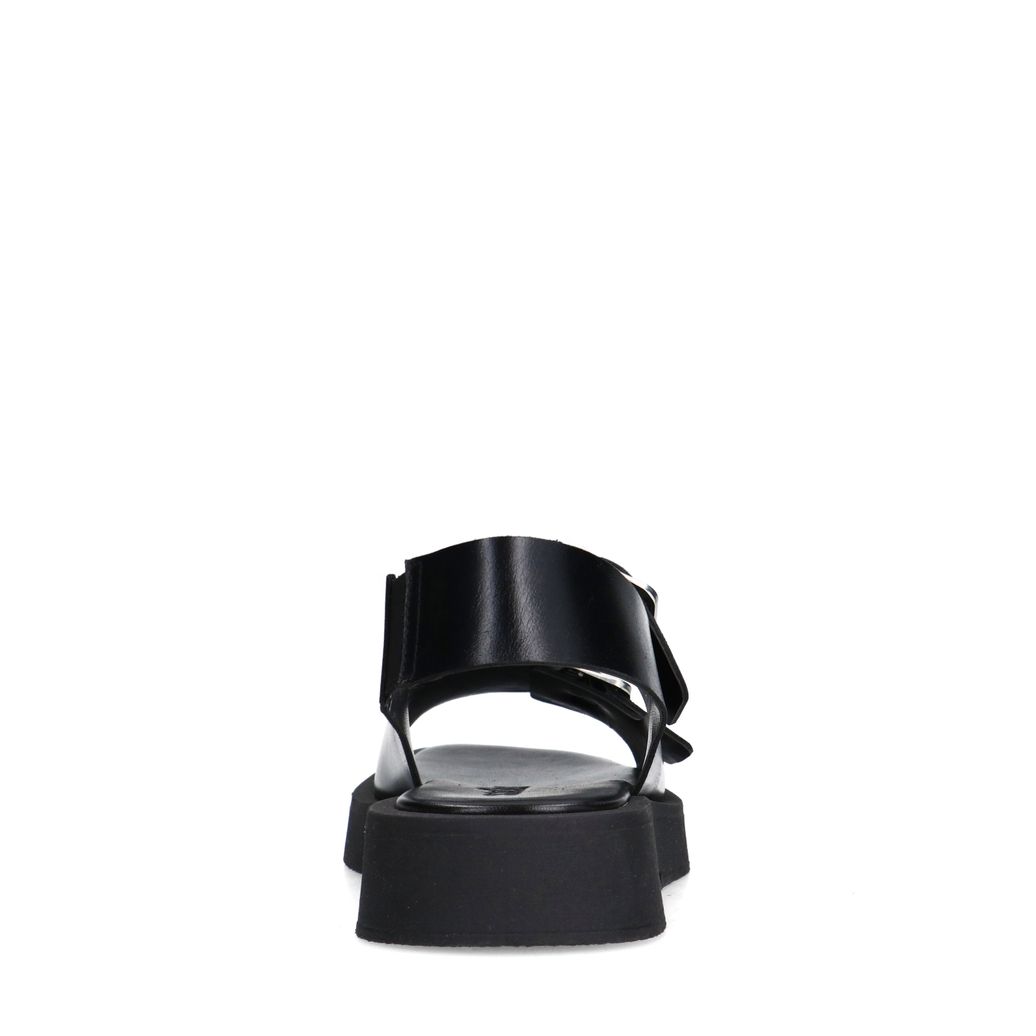 Zwarte leren plateau sandalen met zilverkleurige buckles