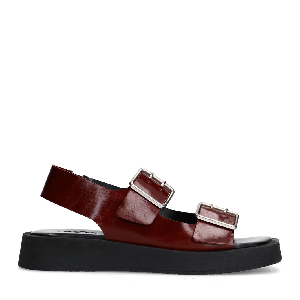 Sandales plateforme en cuir avec boucles - marron