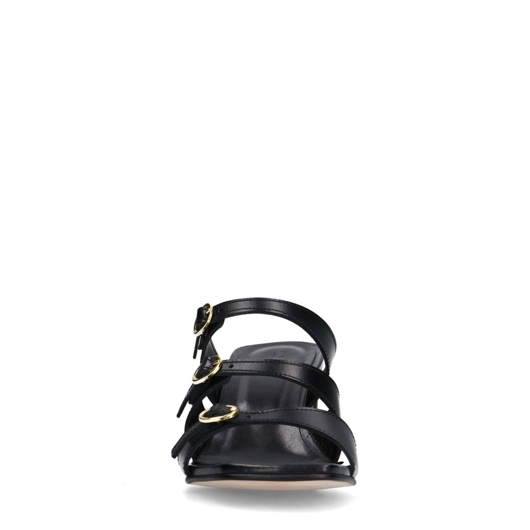 Zwarte leren sandalen met hak en gespen