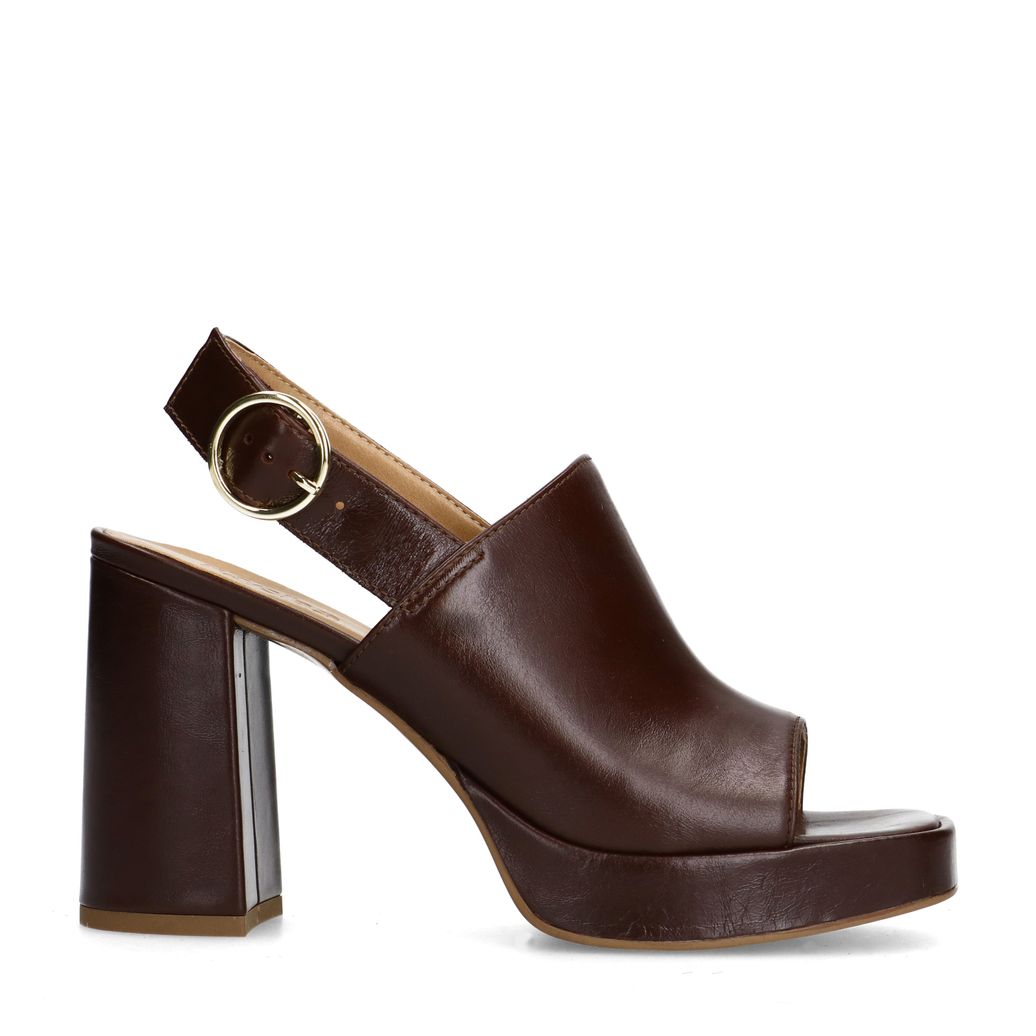 Sandales à talon en cuir avec boucle - marron foncé