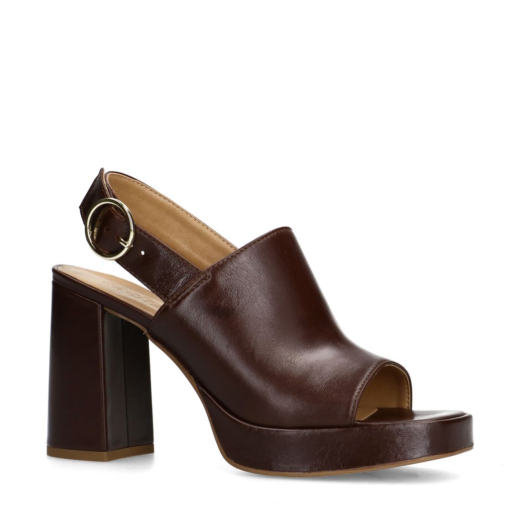 Sandales à talon en cuir avec boucle - marron foncé