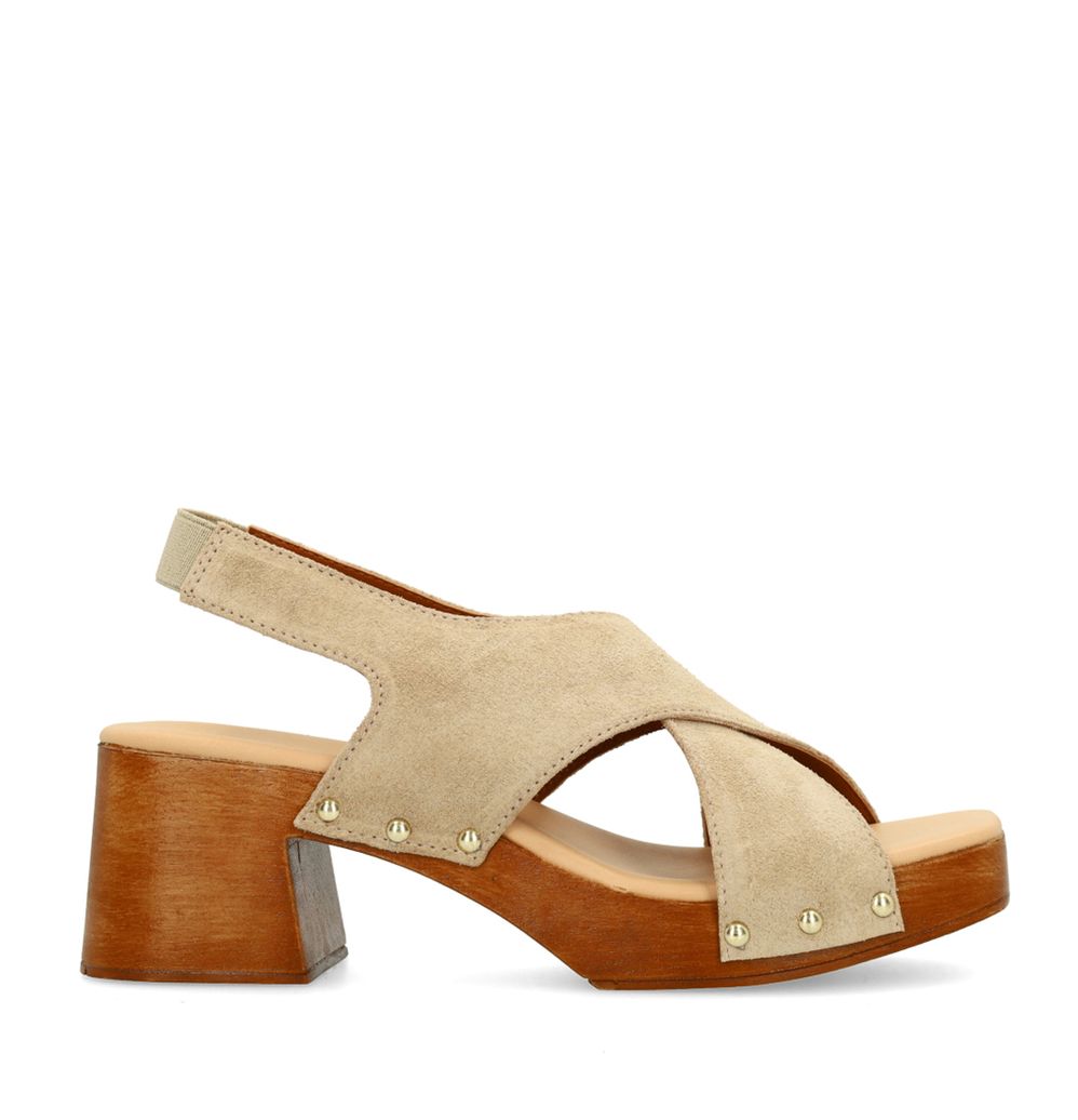 Sandales en daim avec talon en bois - beige