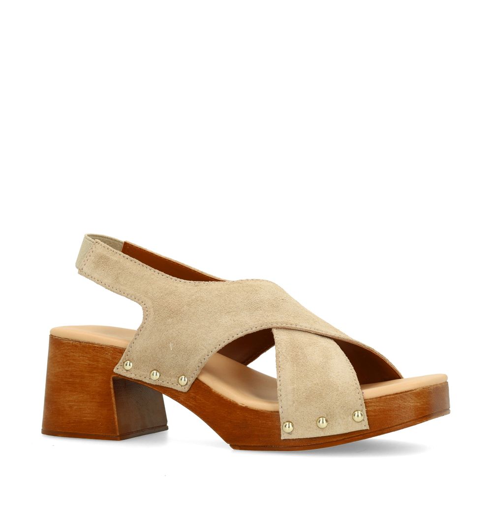 Sandales en daim avec talon en bois - beige