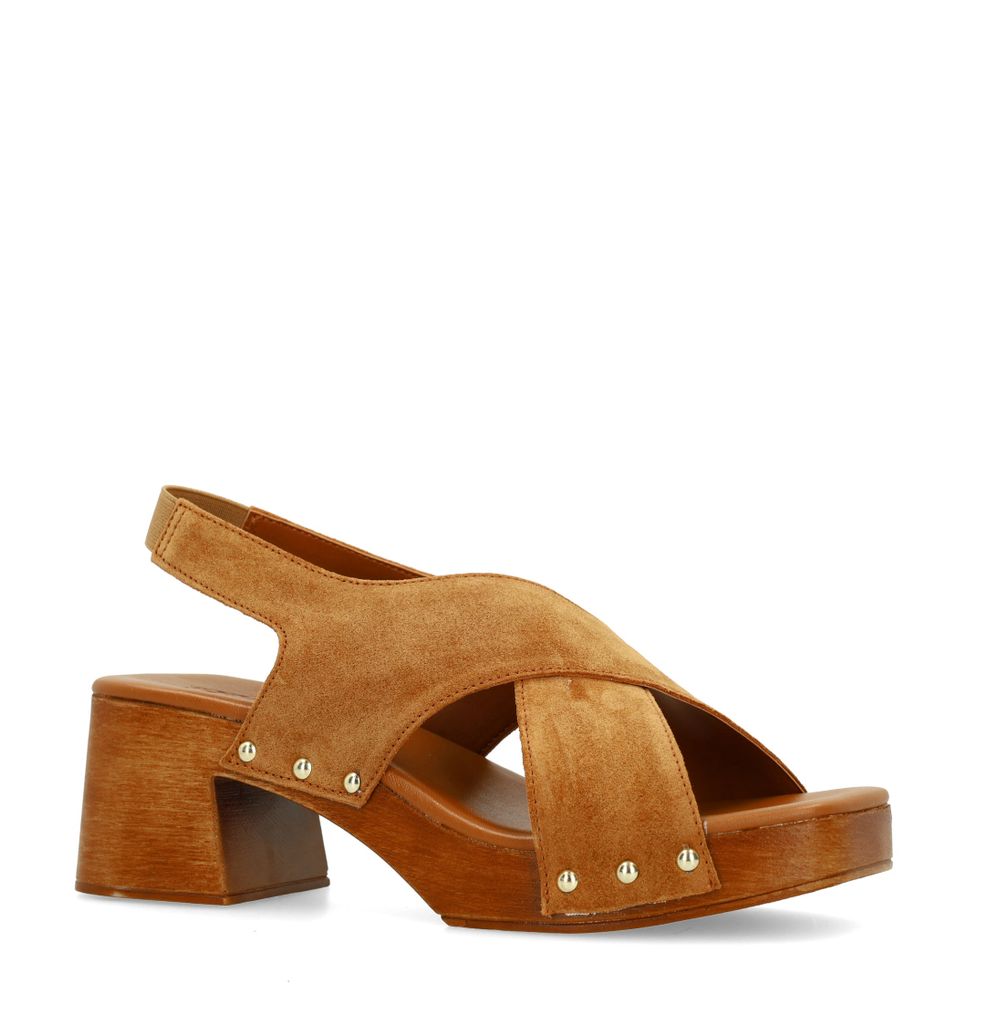 Sandales en daim avec talon en bois - marron