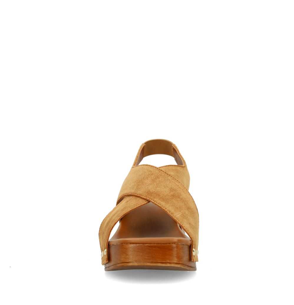 Sandales en daim avec talon en bois - marron
