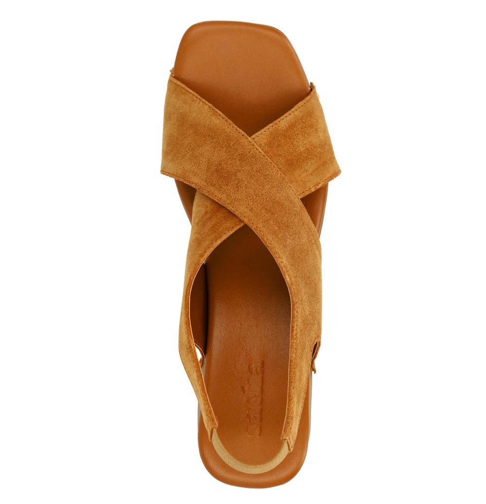Sandales en daim avec talon en bois - marron