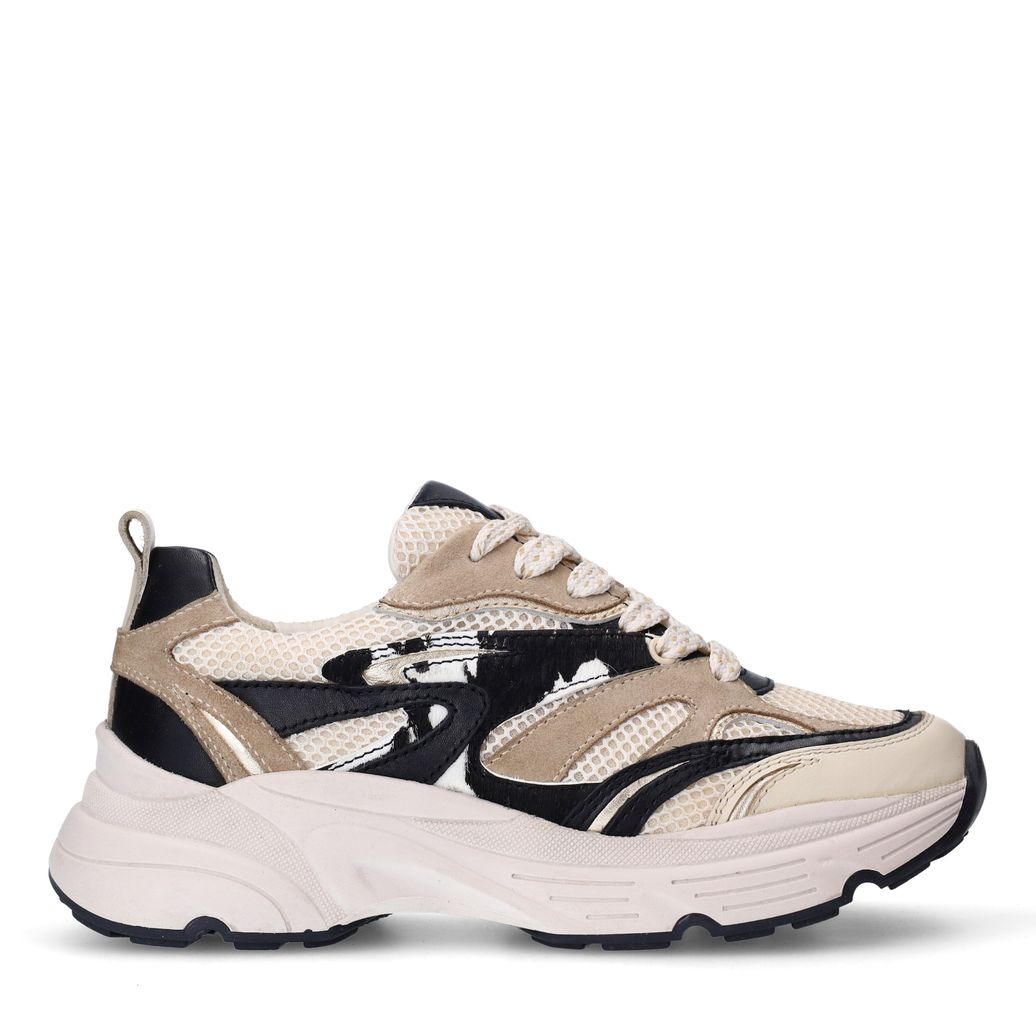 Baskets en cuir avec détails imprimé vache - beige