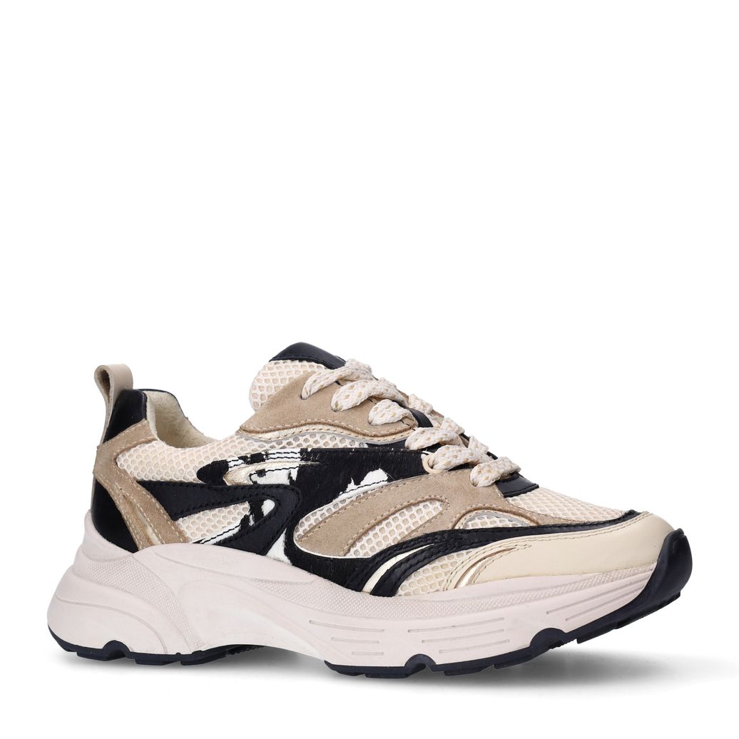 Baskets en cuir avec détails imprimé vache - beige