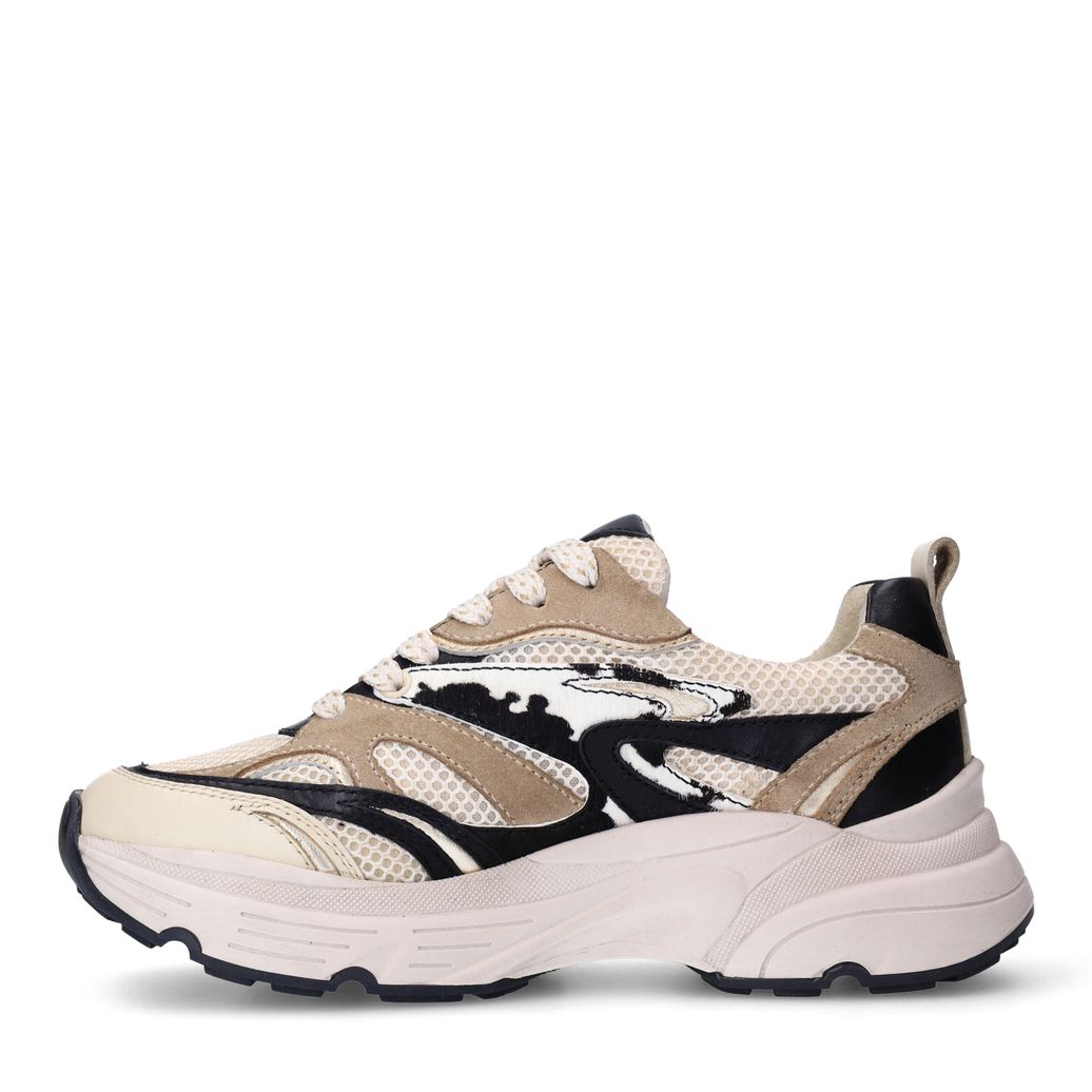 Baskets en cuir avec détails imprimé vache - beige