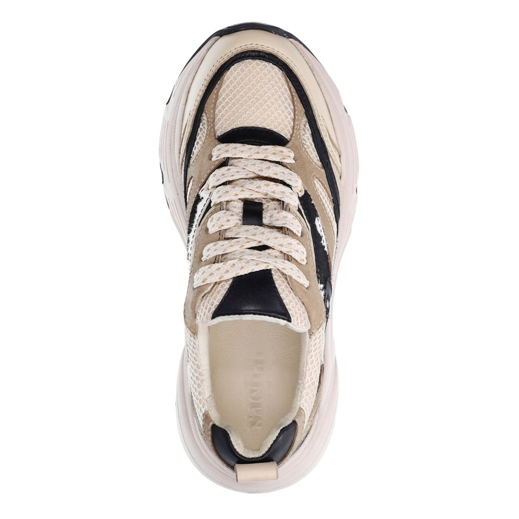 Baskets en cuir avec détails imprimé vache - beige