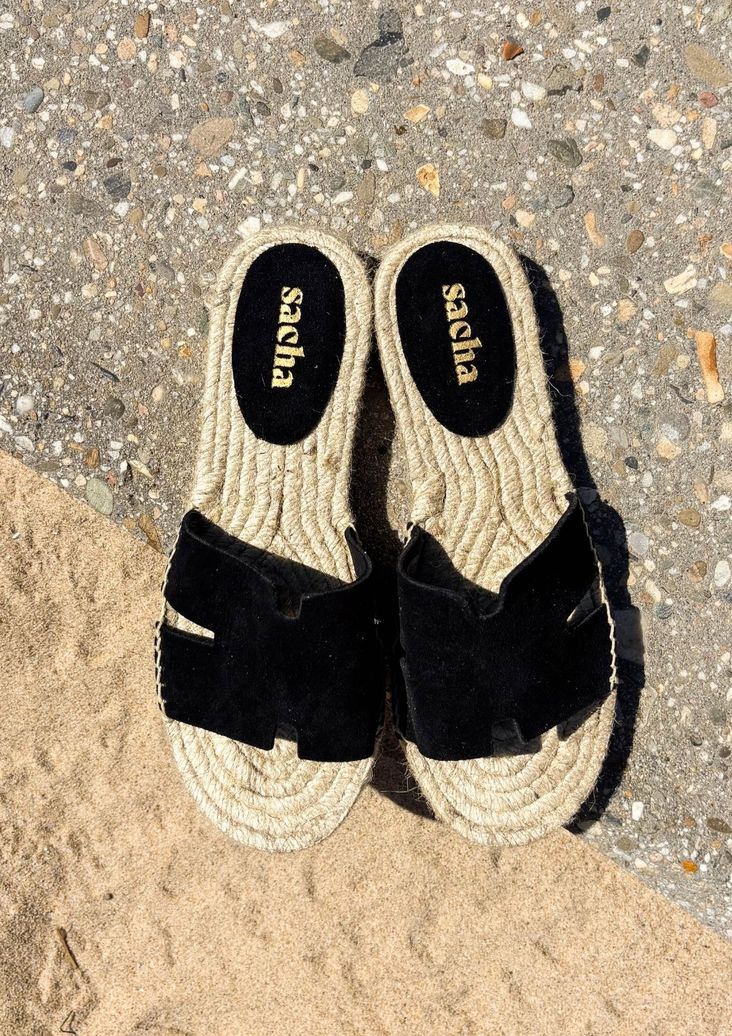 Schwarze Veloursleder-Sandalen