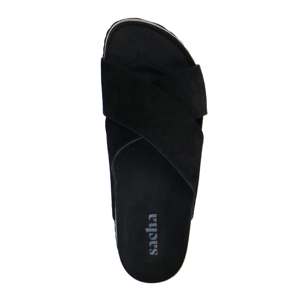 Schwarze Veloursleder-Sandalen