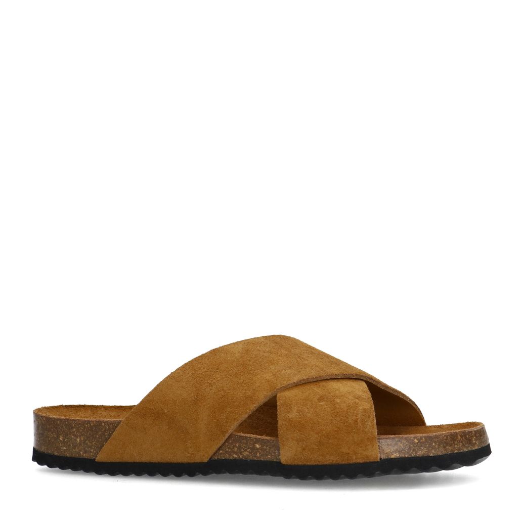 Cognacfarbene Veloursleder-Sandalen