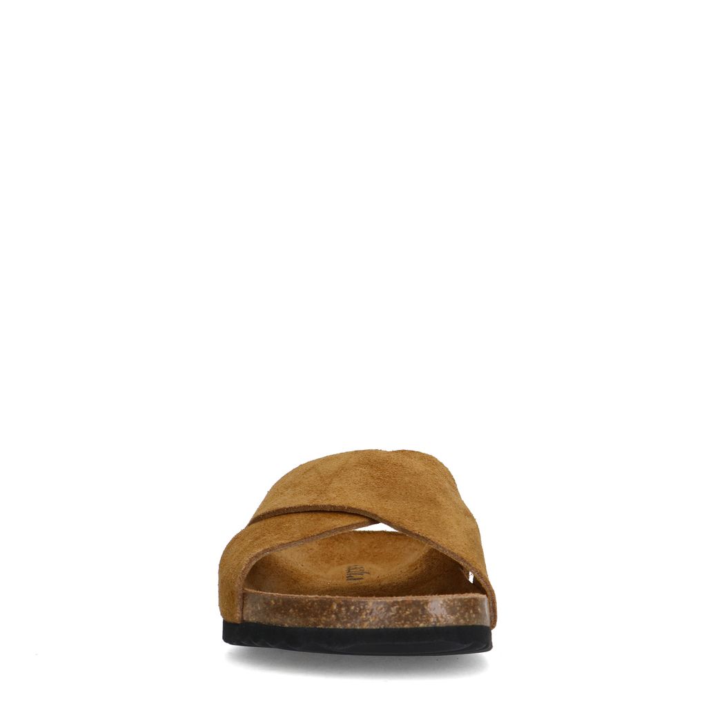 Cognacfarbene Veloursleder-Sandalen