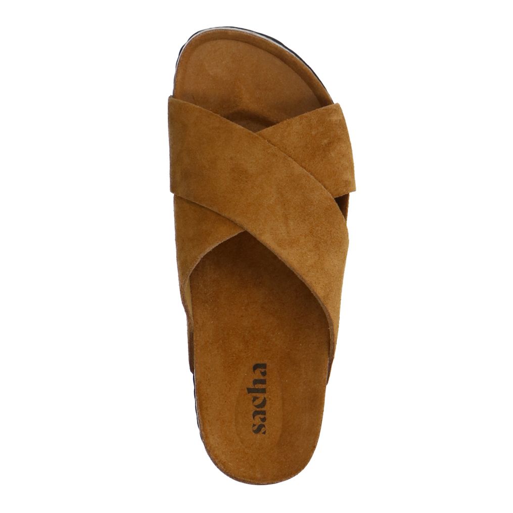 Cognacfarbene Veloursleder-Sandalen