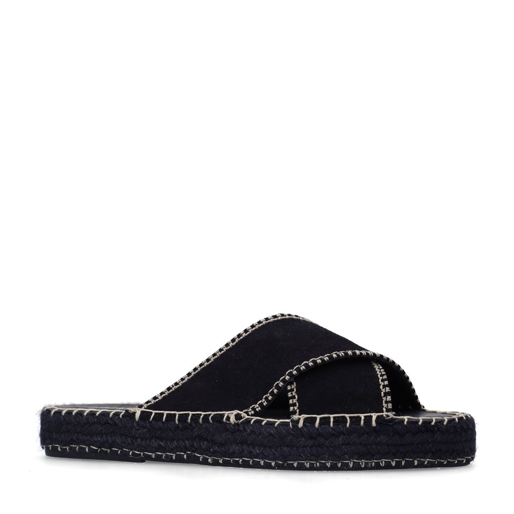 Claquettes en daim avec surpiqûres - noir