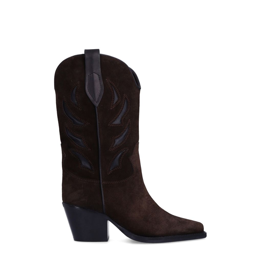 Dunkelbraune Veloursleder-Cowboystiefel mit Stickerei