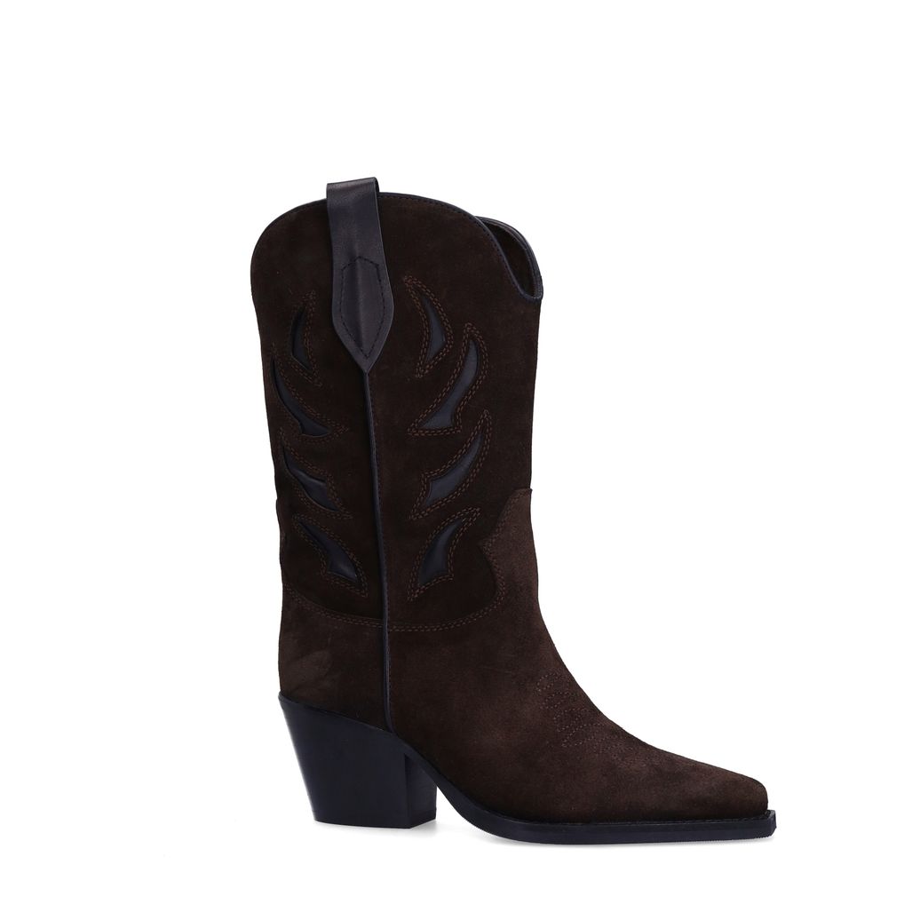 Dunkelbraune Veloursleder-Cowboystiefel mit Stickerei