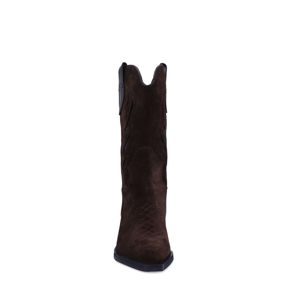 Dunkelbraune Veloursleder-Cowboystiefel mit Stickerei